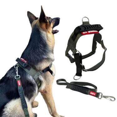 Imagem de Coleira Peitoral Anti-puxão com Guia para Cães Fortes Tamanho G - Canadá K9 (verde-militar)