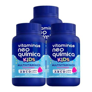 Imagem de Kit 3 und Vitaminas Neo Química Kids Morango Mastigável c/ 60cpr