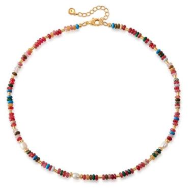 Imagem de Bohemia Colar de pérolas de água doce multicoloridas banhado a ouro 14 k Boho colorido com contas feitas à mão com pedras preciosas Y2k colar gargantilha moderna joia hippie feriado festa de verão, 1