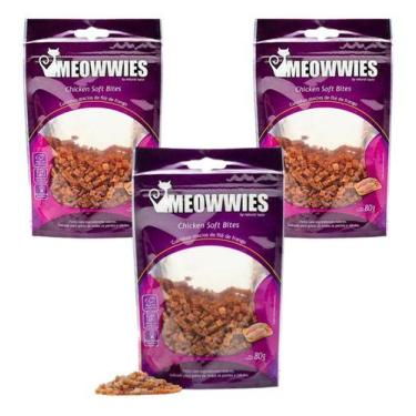 Imagem de 3 Petiscos Para Gatos Natural Em Cubos Chicken Soft Bites - Meowwies