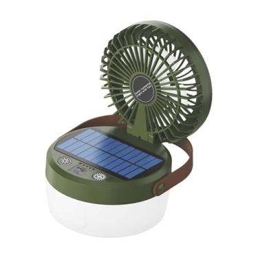 Imagem de UGPLM Lanterna solar de ventilador solar ao ar livre Light Rechargable para viajar com alça superior 4 modos leves lâmpada de tenda, Verde