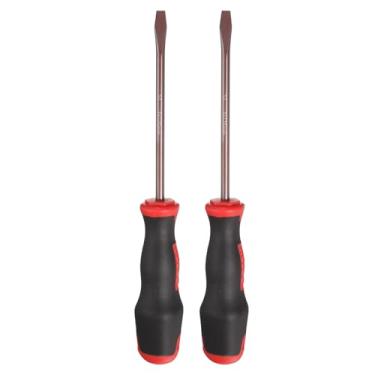 Imagem de HARFINGTON 2 peças de chave de fenda SL6 de cabeça chata, chaves de fenda magnéticas de 24,5 cm, aço de liga S2 tratado termicamente com alça ergonômica para conserto DIY, vermelho e marrom