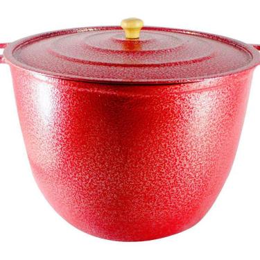 Imagem de Caldeirão Alça Alumínio Craqueado Tampa 16,7L Vermelho 34cm