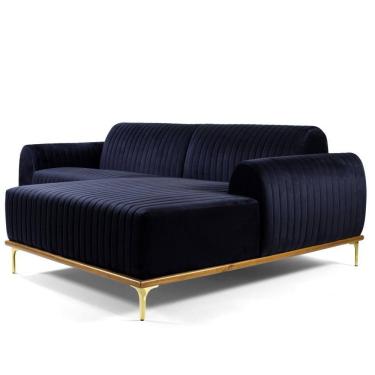 Imagem de Sofá 3 Lugares com Chaise Base de Madeira Euro 245 Cm Azul