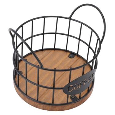 Imagem de Cesta de Armazenamento de Cápsula de café Portador de café Elegante Com Base de Madeira, Design de Fios de Ferro para Escritório Em Casa