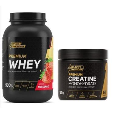 Imagem de KIT Whey Premium BLACK-THUNDER 900g + CREATINA 100% PURA 150G e GANHA 