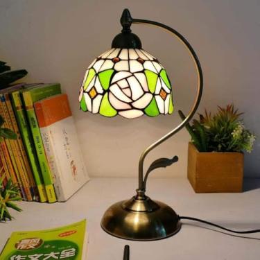 Imagem de Lâmpada De Mesa Pescoço De Ganso Estilo Tiffany Vintage Floral Vitral Lâmpada De Cabeceira Antiga Luz De Leitura Para Crianças Para Sala De Estar Do Quarto, C