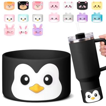 Imagem de Para Stanley Boot, bota de silicone pinguim fofo para Stanley Cup 1,134 g Quencher Adventure Tumbler, bota de garrafa de água para Stanley Iceflow 20 850 g, botas Stanley Cup acessórios protetor preto