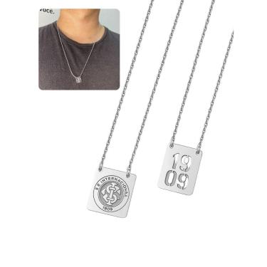 Imagem de Cordão Colar Escapulário 60Cm Prata Unissex Time Pingente