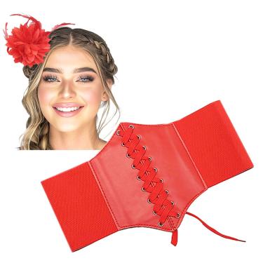 Imagem de Cinto Gótico Corselet Espartilho + Flor Cabelo e Broche: Acessório para Fantasia Festa Halloween