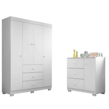 Imagem de Conjunto Infantil Roupeiro Duda 4P e Comoda MDF Branco Pheonix Baby - 