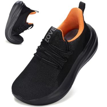 Imagem de ZOVE Tênis feminino com bico largo, sem cadarço, sem cadarço, suporte de arco, largura extralarga, ortopédica, fascite plantar, caminhada, atlética, Todo preto, 7.5-8 Wide
