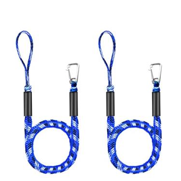 Imagem de 2 peças de linhas de doca elástica para barco, corda de amarração de 1,2 m para ancoragem estica-se até 1,8 m, linha de amarração acessórios de barco cordas de ancoragem laços de doca PWC para barcos