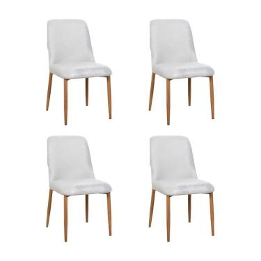 Imagem de Kit 4 Cadeiras De Jantar Montana Estrutura Aço Carbono Laminado Natural Com Estofado Linho Cru