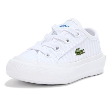 Imagem de Lacoste Tênis unissex para bebês, Listras azul-claro/branco, 9.5 Infant