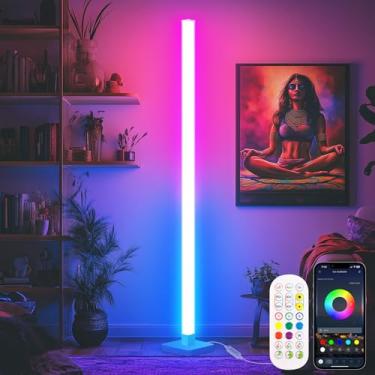 Imagem de Flupuro Luminária de chão de canto ICRGB, luminária de chão faça você mesmo com sincronização de música e 16 milhões de cores, luzes de LED que mudam de cor para decoração de quarto e sala de estar
