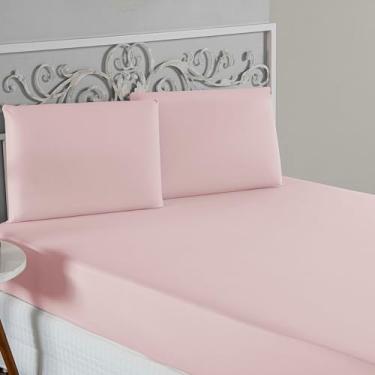 Imagem de Jogo De Lençol 100% Algodão Malha Toque Macio Com Elástico Jogo de Cama Casal Queen King 03 Peças (Rosa Claro, Casal 3 Peças)