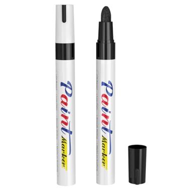 Imagem de MaxGear Canetas de tinta, pacote com 2, marcadores permanentes pretos, ponta fina, marcadores de tinta preta para pneu, metal, plástico, pintura rupestre, madeira, pacote com 2
