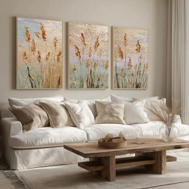 Imagem de Kit 3 Quadros Decorativos Canvas Com Moldura, Flores, 50x70cm, Arte Para Quarto, Sala, Corredor