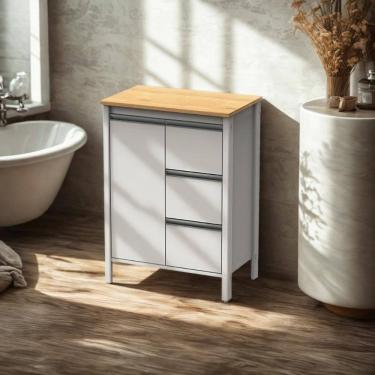 Imagem de Gabinete Armário Banheiro Ditália 3 Gavetas Bn-08 Branco