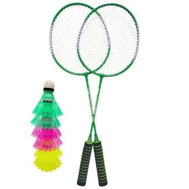 Imagem de Kit Raquetes Badminton Convoy Sport Verde + 6 Petecas P/ Treinos E Jog