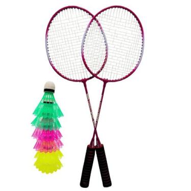 Imagem de Kit Raquetes Badminton Convoy Sport Rosa + 6 Petecas P/ Treinos E Jogo