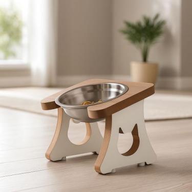 Imagem de Comedouro Elevado Pet Ergonômico em MDF para Gatos e Cães  Ração e Águ