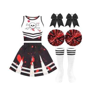 Imagem de Liitrsh Fantasia de líder de torcida para meninas, fantasia de líder de torcida, cosplay, roupa assustadora, acessórios de vestido sangrento para festa, Branco, 6-7 Anos