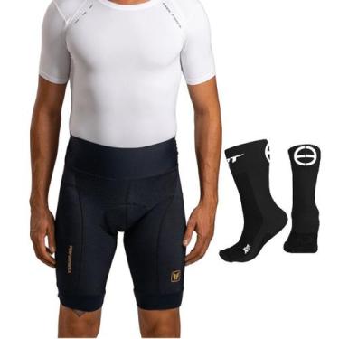 Imagem de Bermuda ciclismo masculina Free Force Performance Gel + meia, Preto, G