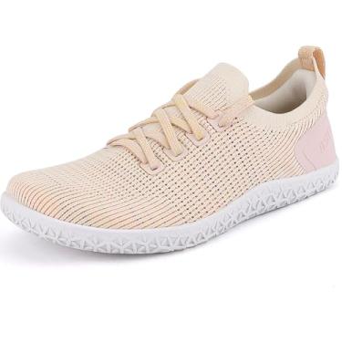 Imagem de ASITVO Tênis feminino largo descalço zero drop sola minimalista largura bico bico caminhada tênis colorido malha superior, rosa, 10.5 Wide