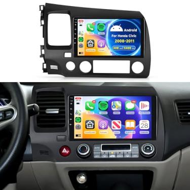 Imagem de Rádio veicular 4 núcleos 4G + 64G Android para Honda Civic 2008-2011, estéreo automotivo Rimoody com carplay sem fio e conexão de espelho automotivo Android, GPS, WiFi, tela sensível ao toque BT FM