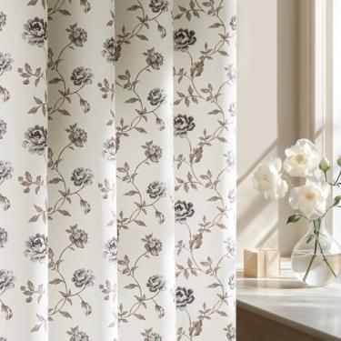Imagem de Beauoop Cortinas blackout 100% cinza floral 137 cm de comprimento, 2 painéis para quarto, sala de estar, vintage, rosa, rosa, estampada, escurecimento térmico, à prova de som, tratamentos de janela