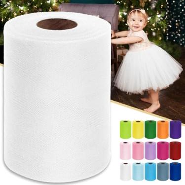 Imagem de Rolo de tecido de tule branco 15 cm por 100 jardas (91,4 m) fita de tule transparente para embrulho de presente de Natal, saia tutu, casamento, chá de bebê, decoração de festa, artesanato DIY