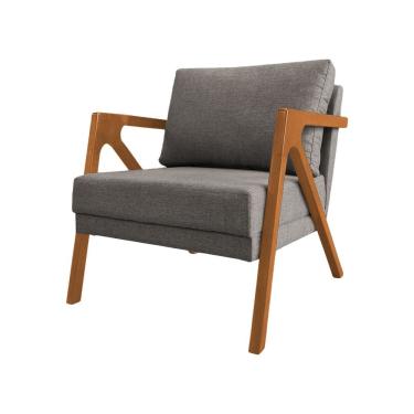 Imagem de Poltrona Mona Monique Luxo Base Madeira Maciça Cerejeira Linho Grafite