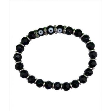 Imagem de Pulseira 3 Olho Grego Preta Prateada Cristal E Silicone