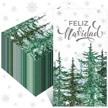 Imagem de Janlaugh 100 peças 3 camadas Feliz Navidad guardanapos descartáveis toalhas de mão para banheiro guardanapos de papel decorativo para convidados toalhas de mão de papel para banheiro Natal casamento