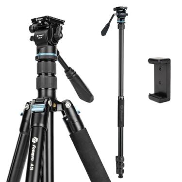 Imagem de Fotopro Tripé de câmera de 152 cm, tripé de viagem compacto de alumínio e monopé com placa de liberação rápida de cabeça esférica de 360°, tripé de câmera profissional para DSLR, A4I A5I (azul, vídeo