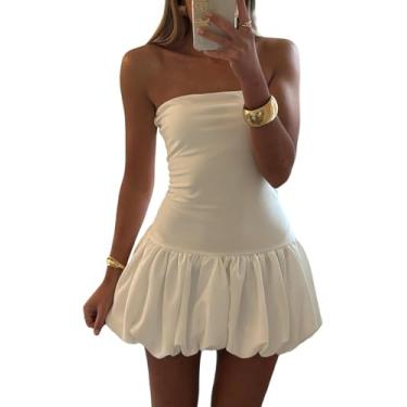 Imagem de Mulheres Sem Alças Mini Vestido Tubo Top Saia Bolha Vestido Curto Fora Do Ombro Espartilho Top Balão Vestido Clube Festa, White, L