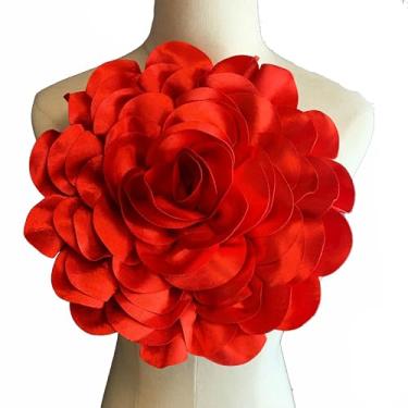Imagem de Heyiwell Broche de flor de cetim grande de 30 cm / 11,8 polegadas, acessório floral de tecido grande para casamento, festa, dança, vestido, terno, cabelo, chapéu, fantasia, decoração DIY e artesanato