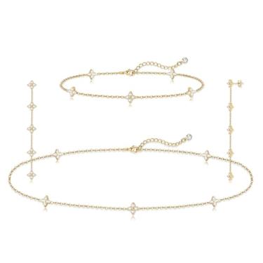 Imagem de LULII Colar de tênis, pulseira feminina, delicada, prata esterlina, gargantilha, pulseira de cristal, brincos para mulheres, joias de casamento para noivas, conjunto de acessórios, Small, Latão