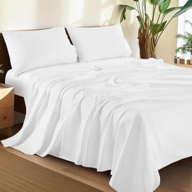 Imagem de Shilucheng Conjunto de lençóis 100% algodão California King Size - 1500 fios, lençóis de cama de algodão egípcio de luxo, lençóis de qualidade de hotel 5 estrelas, respirável e refrescante, bolso