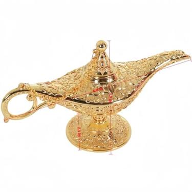 Imagem de Luminária Magic Genie Legend Aladdin, noites árabes, lâmpada de desejo, decoração de mesa, decoração para casa, presente colecionável (Dourado)