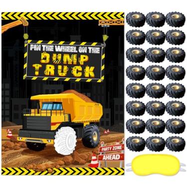 Imagem de Faccito Construction Party Game Construction Birthday Party Supplies Pin The Wheel on The Dump Truck Game Construct Theme Poster with 24 Pcs Stickers for Decoration Supplies