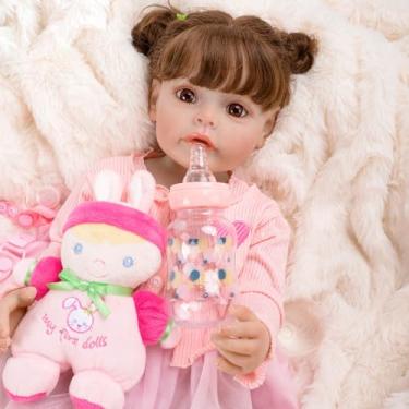 Imagem de Bebê Reborn Boneca Realista Menina Princesa Corpo de Silicone 55cm Olhos Castanhos Cabelo Implantado
