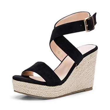 Imagem de Sandália feminina plataforma plataforma alpargata com tira no tornozelo e tira no tornozelo aberta para o verão salto alto casual, Preto - 1, 8