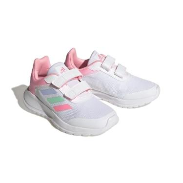Imagem de adidas Tênis de corrida unissex infantil Tensaur, Branco/Azul Dawn/Beam Pink 1, 16