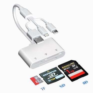 Imagem de Leitor adaptador XD/TF/SD para iPhone com USB-C, USB-A, Lightning – Leitor de cartão SD MicroSD xD-Picture 3 em 1, adaptador OTG, adaptador de cartão SD para smartphone/iPhone 17/16/15/14/13/iPad/PC
