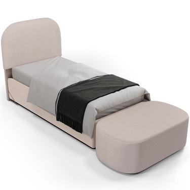 Imagem de Cabeceira Cama Box 100cm Lanna com Puff Recamier Doha W01 Linho Bege - Lyam Decor