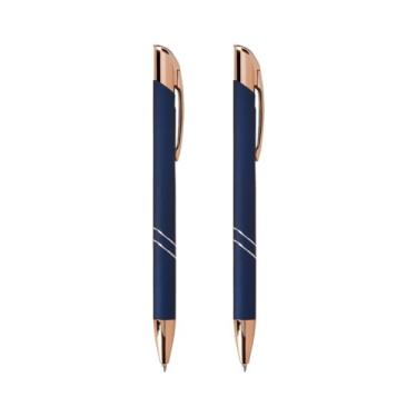 Imagem de Caneta Metálica Personalizada Nome Empresa Logo Marca Kit Com 2 (Azul)