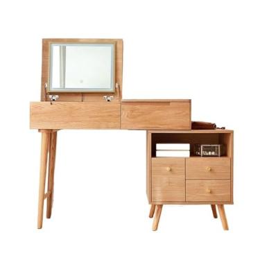 Imagem de Escrivaninha de penteadeira Pequena penteadeira de madeira com espelho flip top, maquiagem armário armazenamento, para quarto, mesa escritório doméstico